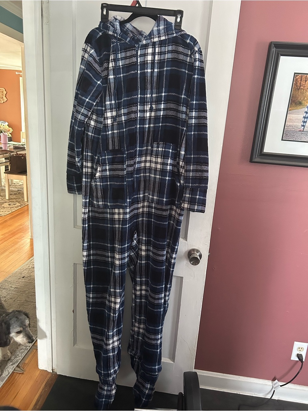 Navy Plaid Hooded Fleece Pajama Onesie